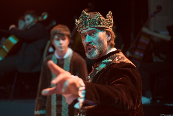 Marcus Gilbert as Claudius in Hamlet at Whitgift School in 2016